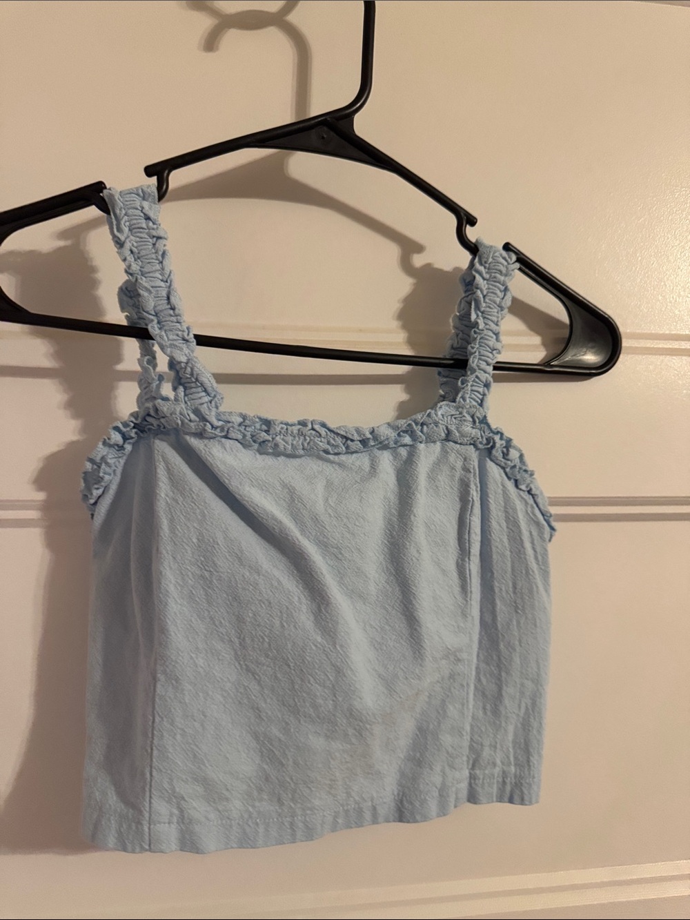 Light Blue Ruffled Strap Women's Cropped Tank Top